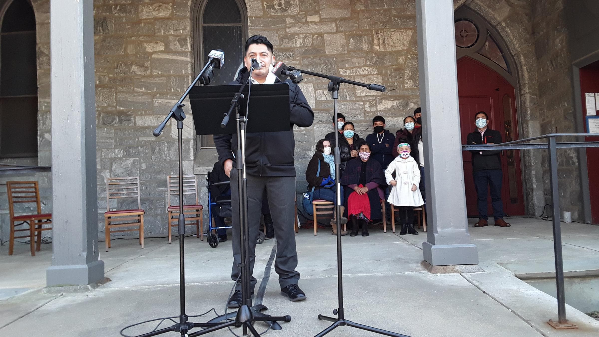 Lucio Perez, at a ceremony marking his departure from sanctuary in an Amherst church, on March 13, 2021. (Jill Kaufman/NEPM)