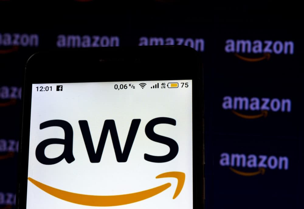 An Amazon Web Services logo seen displayed on a smartphone screen. (Igor Golovniov/SOPA Images/LightRocket via Getty Images)