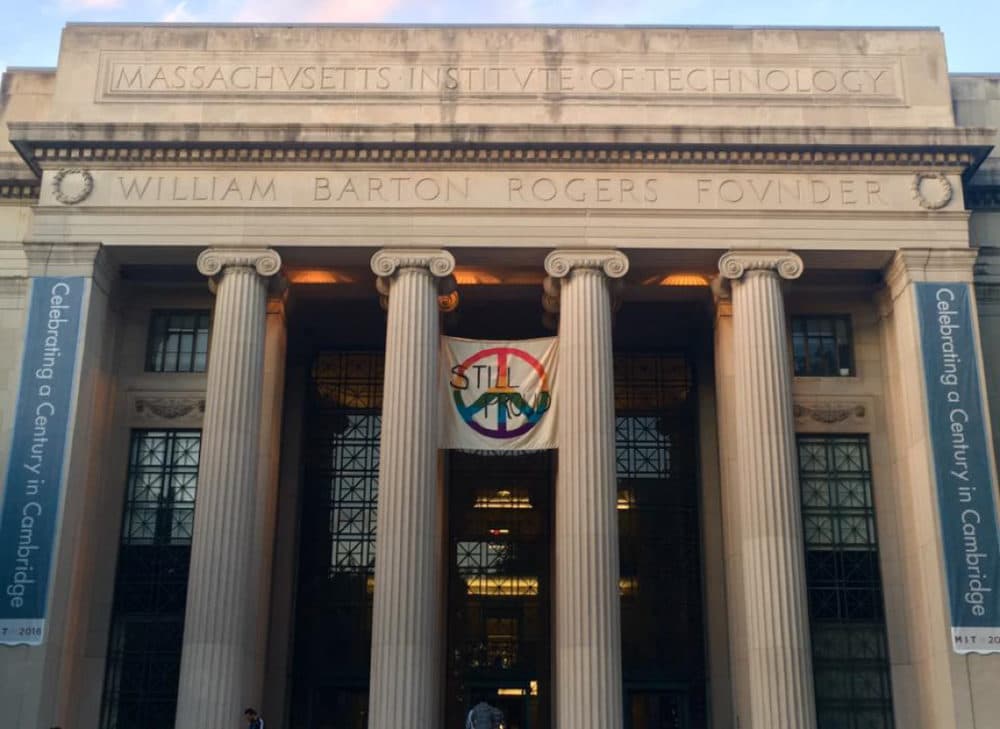 A banner showing solidarity and support flies at MIT, where the author attended college and graduate school, after the Pulse nightclub shooting in June, 2016. (Courtesy)