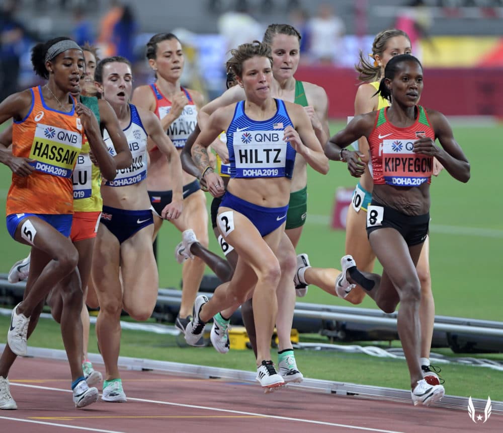 Nikki Hiltz in competition at the 2019 World Athletics Championships (USATF)