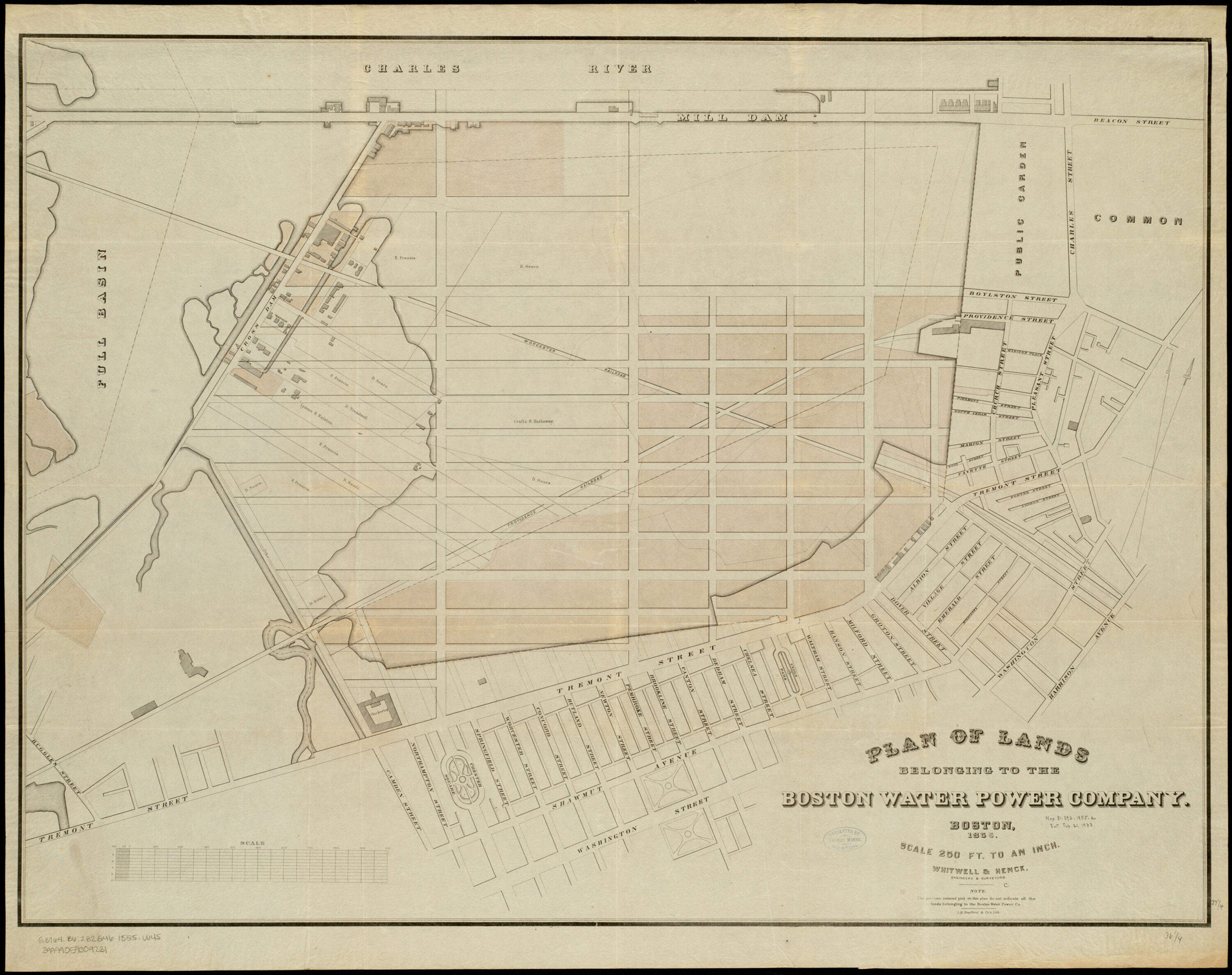 Whitwell & Henck, Plan of lands belonging to the Boston Water Power Company (L. H. Bradford & Co., ca. 1855). (Courtesy Leventhal Map & Education Center at the Boston Public Library)