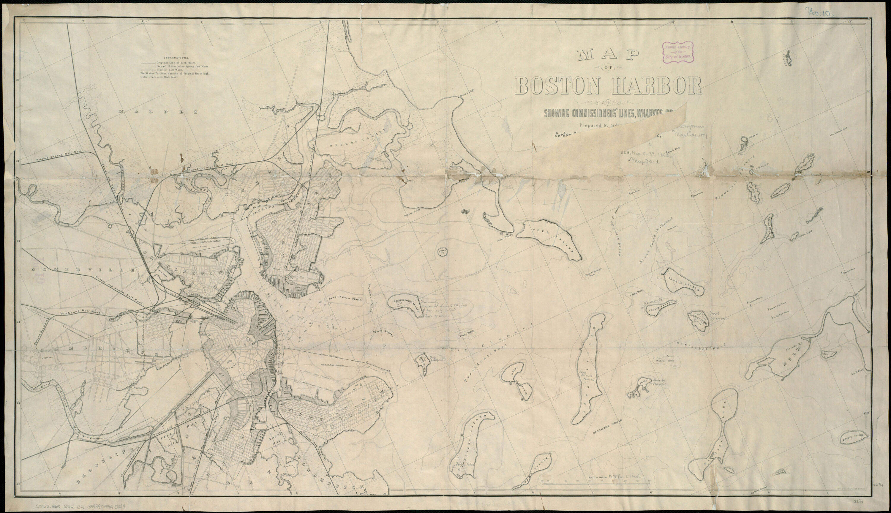 Joint Standing Committee on Boston Harbor, Map of Boston Harbor showing commissioners’ lines, wharves c. (1852). (Courtesy Leventhal Map & Education Center at the Boston Public Library)