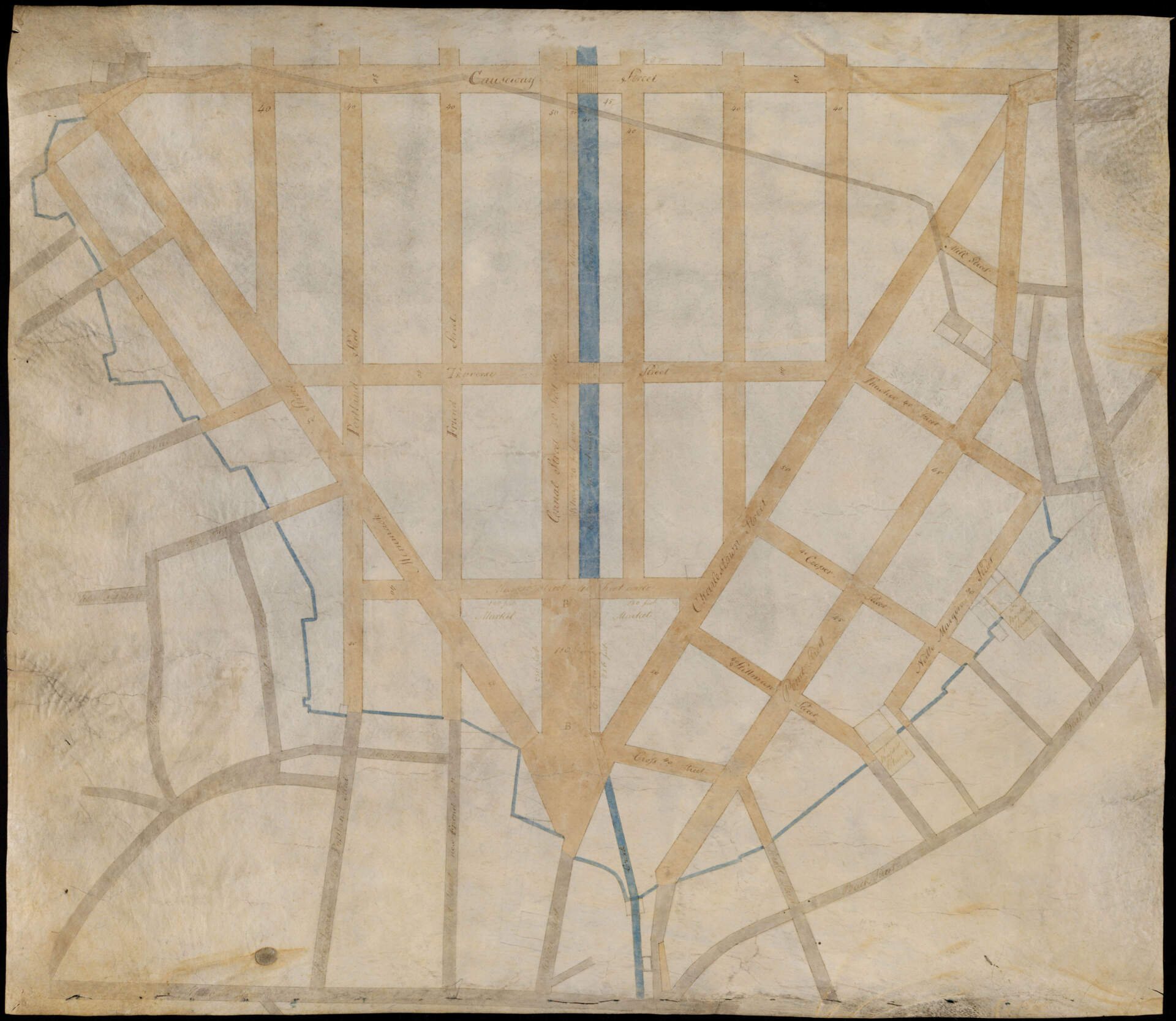 Charles Bulfinch, Manuscript plan of the Bulfinch Triangle,1807. (Courtesy Leventhal Map and Education Center at the Boston Public Library)