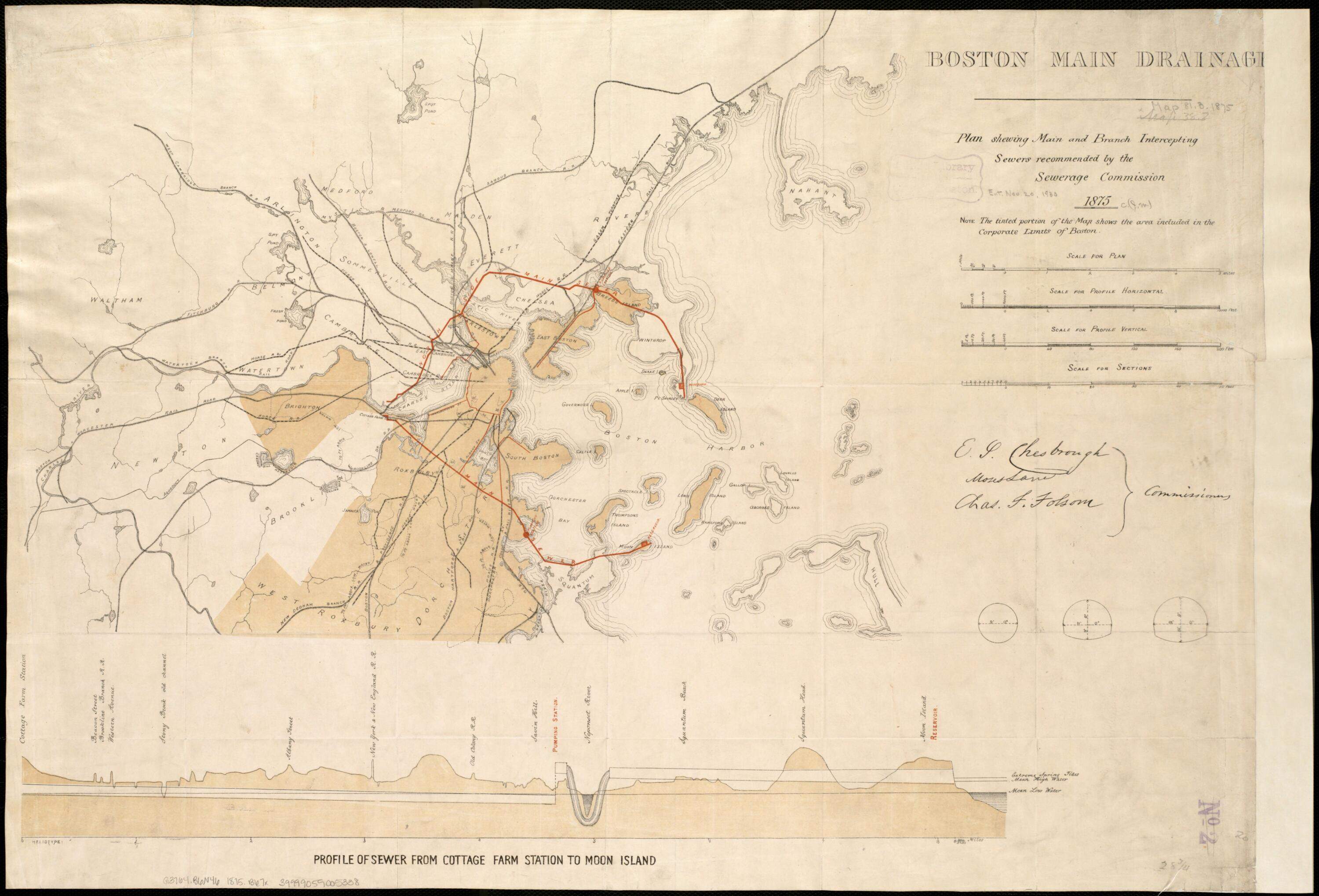 Boston Sewerage Commission, Boston main drainage (1875). (Courtesy Leventhal Map & Education Center at the Boston Public Library)