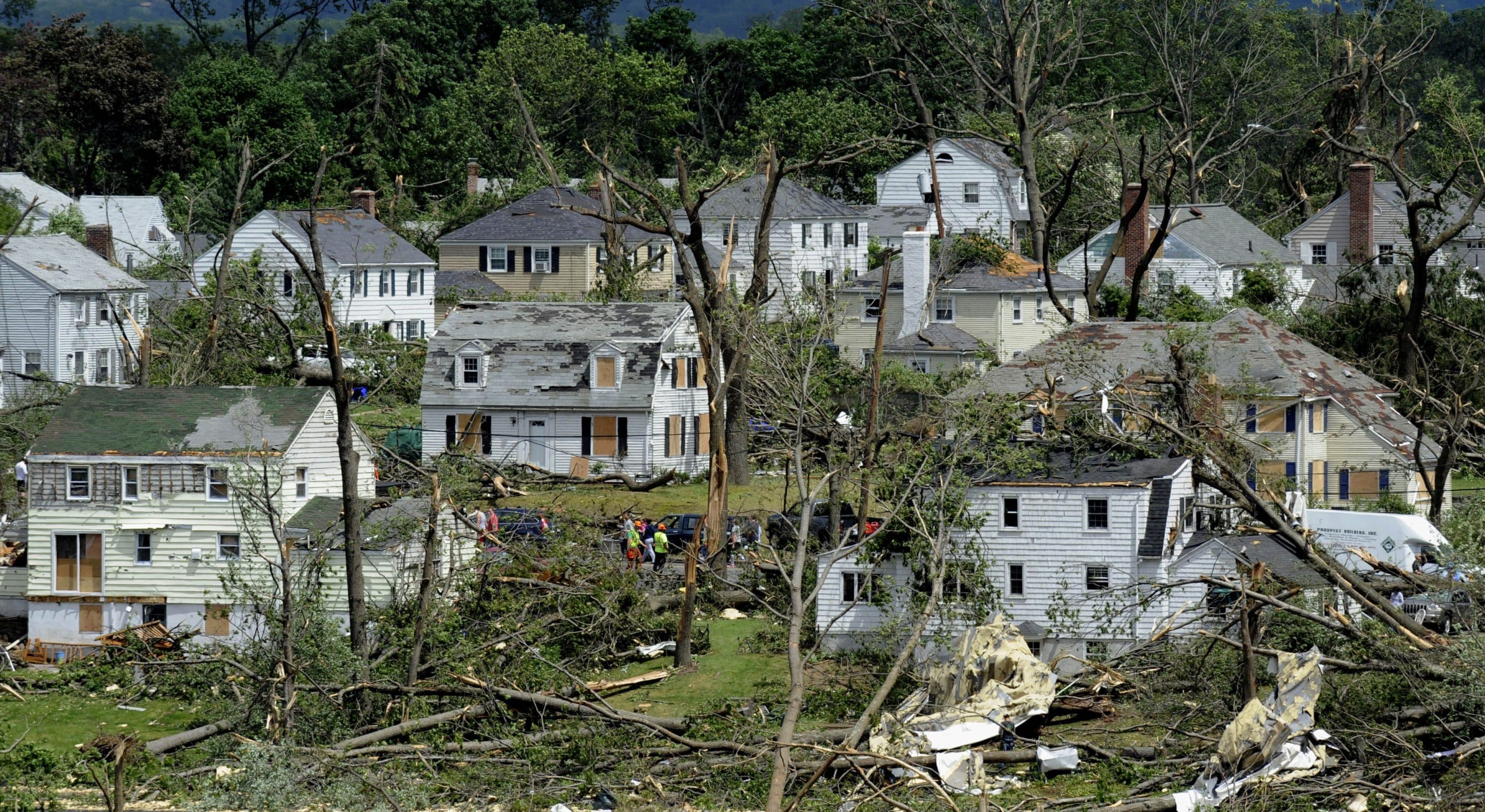 Homes are seen on June 2, 2011, a day after a tornado in Springfield, Mass. damaged several neighborhoods. (Jessica Hill/AP)