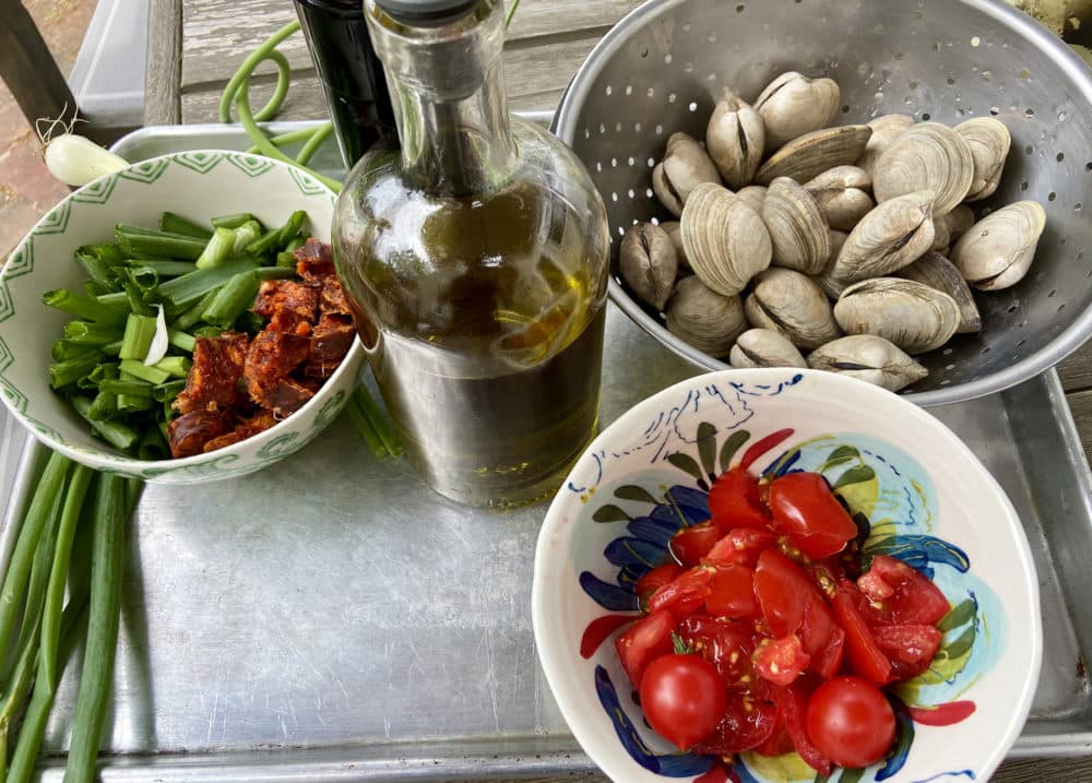 Ingredients to make the clam packets. (Kathy Gunst)