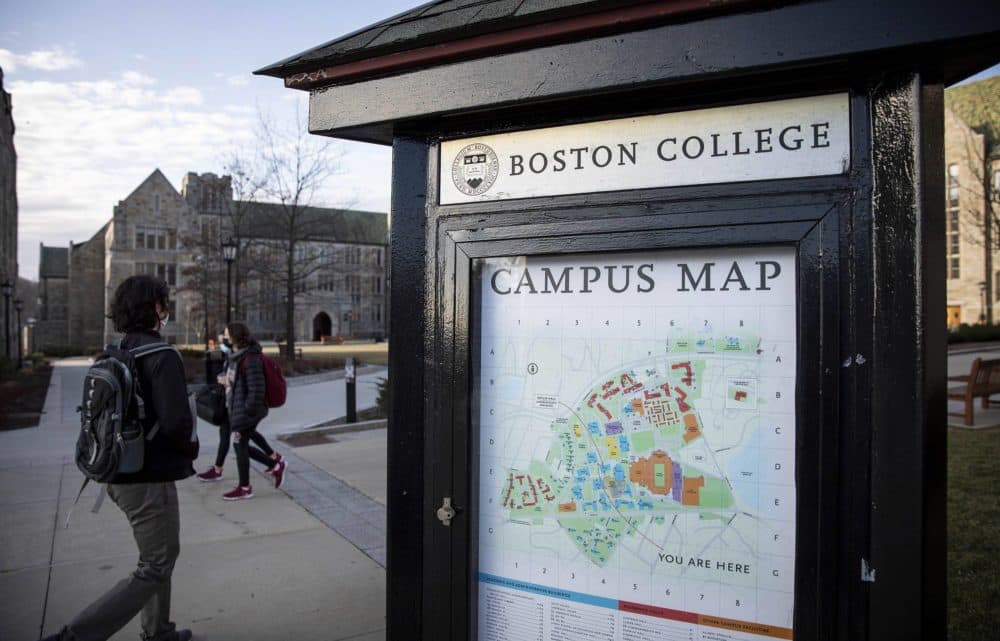 A Boston College campus map by Gasson Hall. (Robin Lubbock/WBUR)