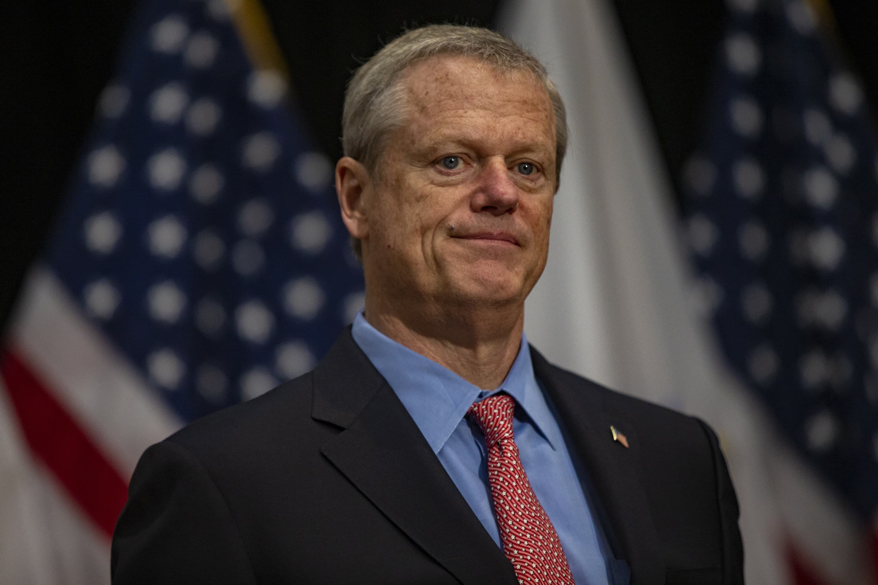 Gov. Charlie Baker during a June press conference. (Jesse Costa/WBUR)