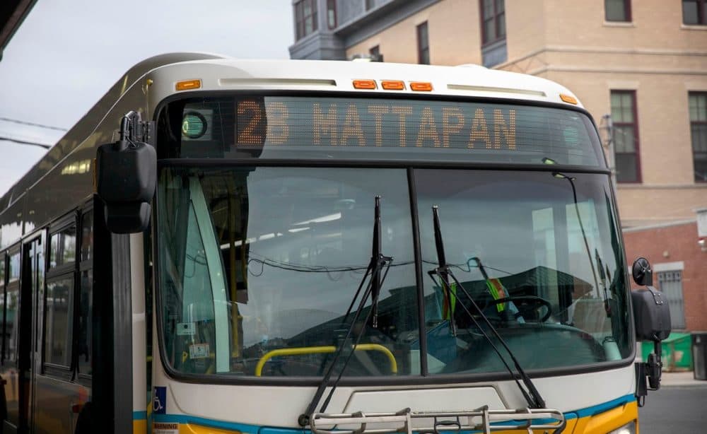 A 28 bus to Mattapan at the Nubian Square bus station. (Robin Lubbock/WBUR)