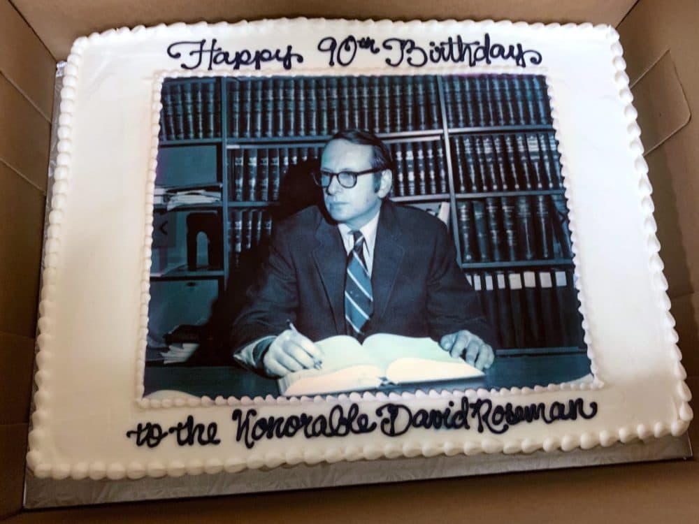 David Roseman's 90th birthday cake. Roseman was a longtime Superior Court judge and served as an assistant U.S. attorney. (Courtesy Stuart Roseman)