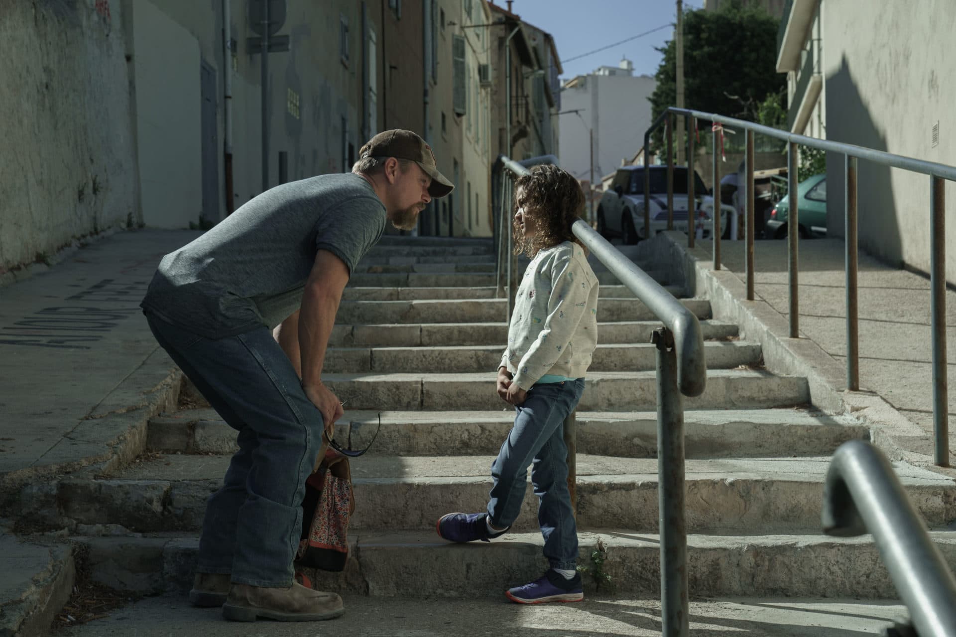 Matt Damon (left) and Lilou Siauvaud (right) in &quot;Stillwater.&quot; (Courtesy Jessica Forde/Focus Features)