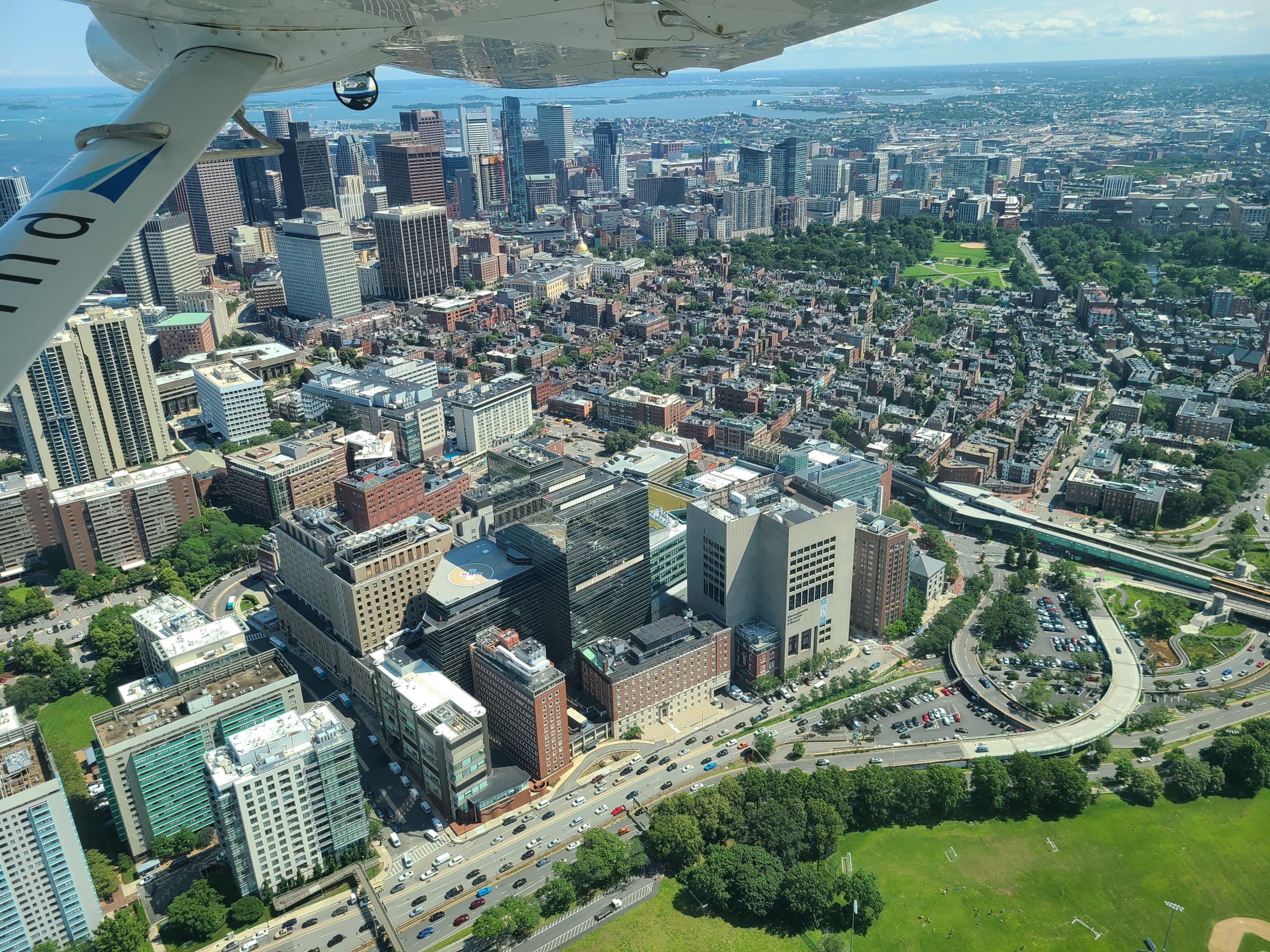 The view from a seaplane flying over Boston (Tibisay Zea/WBUR)