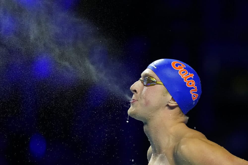 Kieran Smith gets ready to compete in the men's 200-meter freestyle final at the U.S. Olympic Swim Trials on June 15, 2021, in Omaha, Nebraska. (Charlie Neibergall/AP)