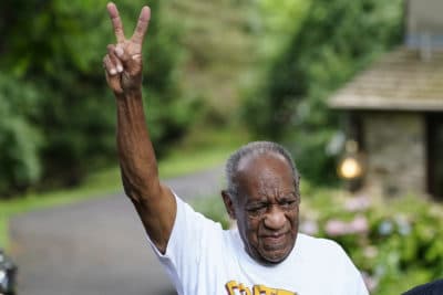Bill Cosby gestures outside his home in Elkins Park, Pa., on Wednesday, June 30, 2021, after being released from prison. (Matt Rourke/AP)