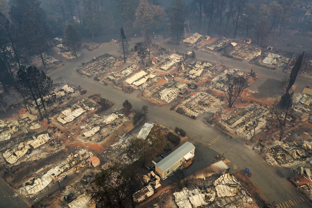 An aerial view of a neighborhood destroyed by the Camp Fire on November 15, 2018, in Paradise, California. (Justin Sullivan/Getty Images)
