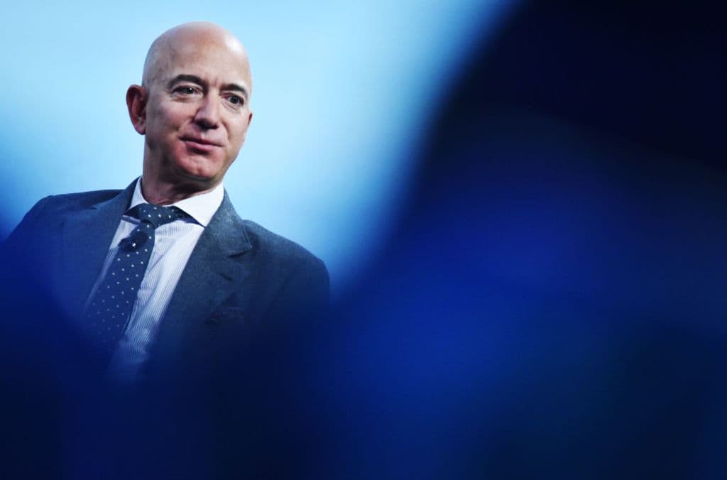 Jeff Bezos speaks after receiving the 2019 International Astronautical Federation (IAF) Excellence in Industry Award during the the 70th International Astronautical Congress at the Walter E. Washington Convention Center in Washington, DC on October 22, 2019. (Mandel Ngan/AFP via Getty Images)