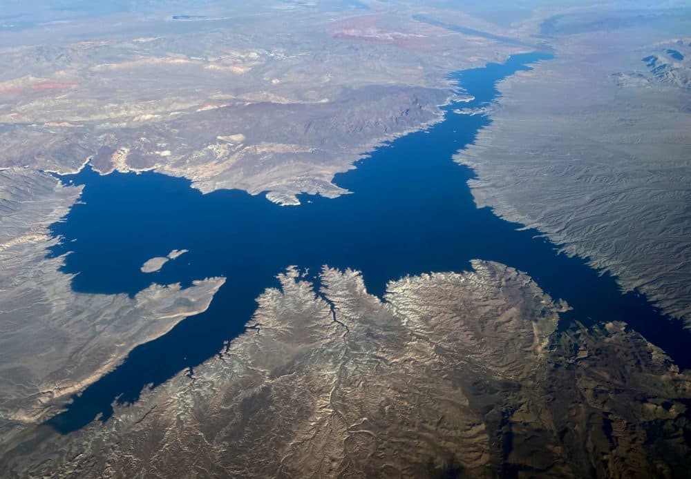 An aerial view of Lake Mead in Nevada on January 2, 2020. (Daniel Slim/Getty Images)