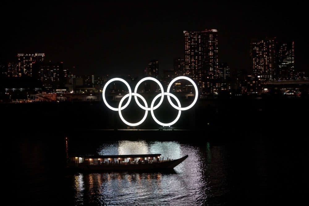 The Olympic rings are seen at Tokyo's Odaiba district on March 23, 2020. (Behrouz Mehri/Getty Images)
