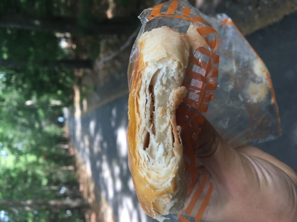 A Laopo Bing, a Taiwanese wife cake, on the Minuteman Path. (Courtesy Aube Rey Lescure)