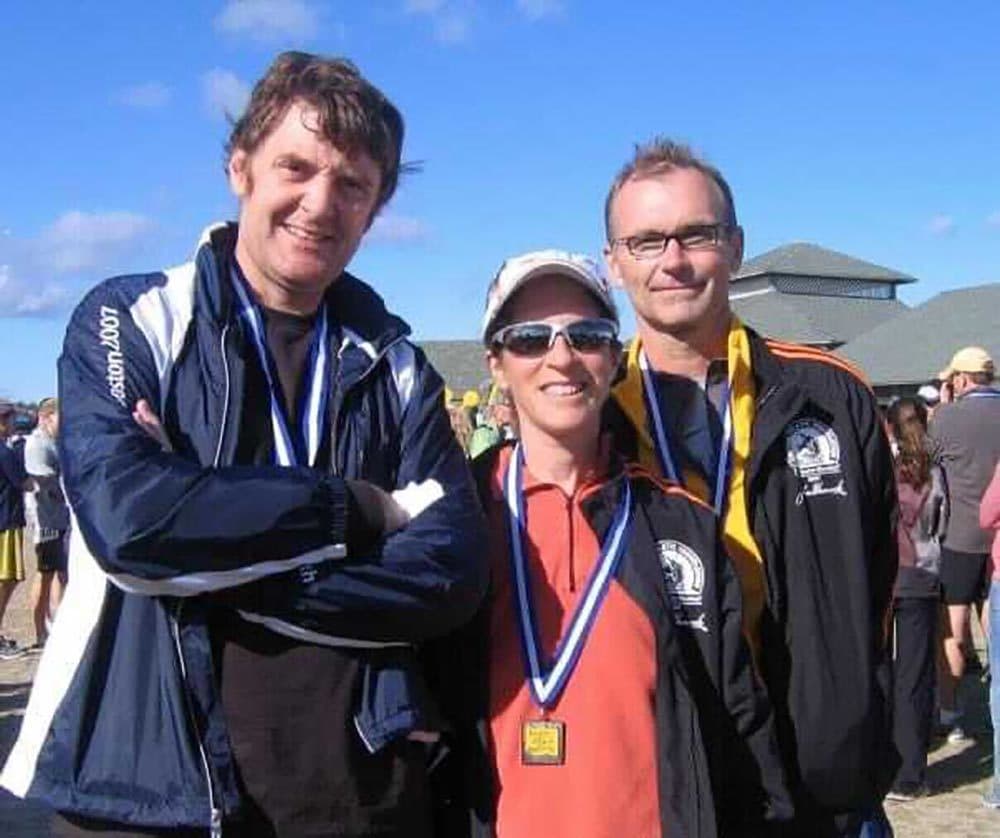 Peter Evers (right), Karyn Miller-Medzon (center) and Alex Ashlock (right) at Reach the Beach, a 210-mile relay. (Courtesy)