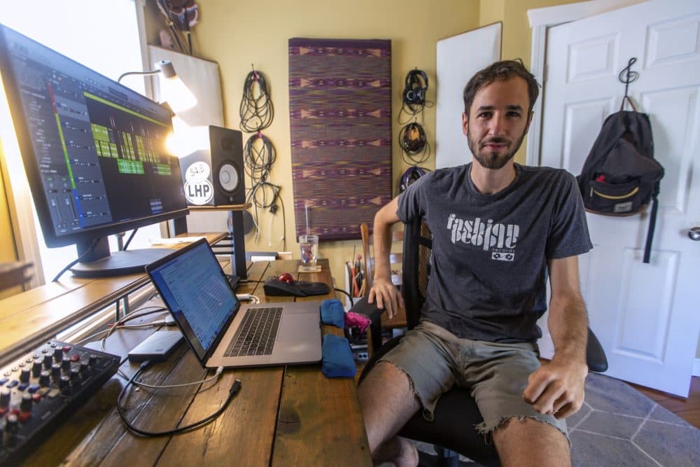 Ian Coss in his home recording studio. (Jesse Costa/WBUR)