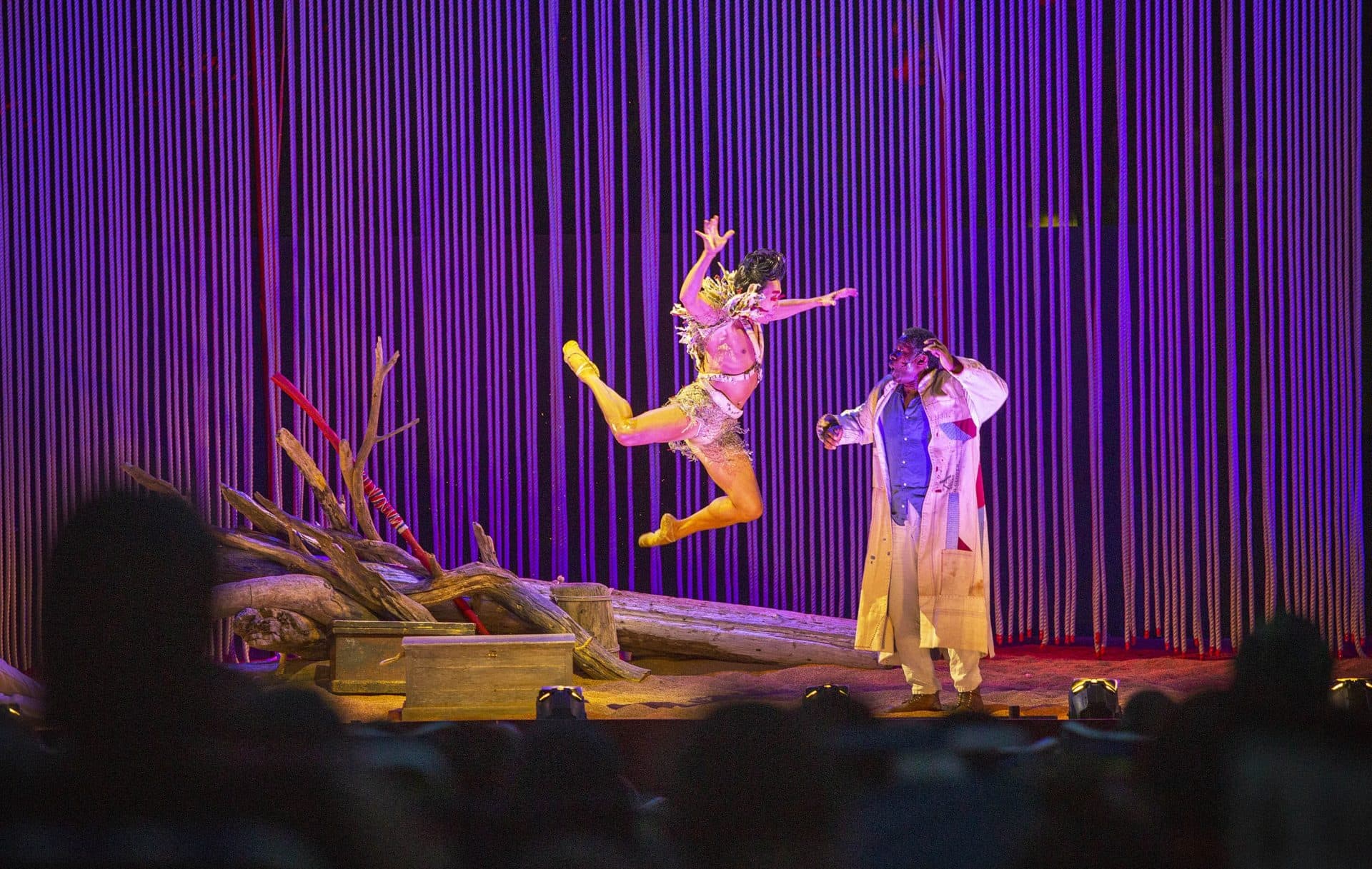 John Douglas Thompson (right) as Prospero and John Lam as Ariel in &quot;The Tempest&quot; on Boston Common. (Robin Lubbock/WBUR)