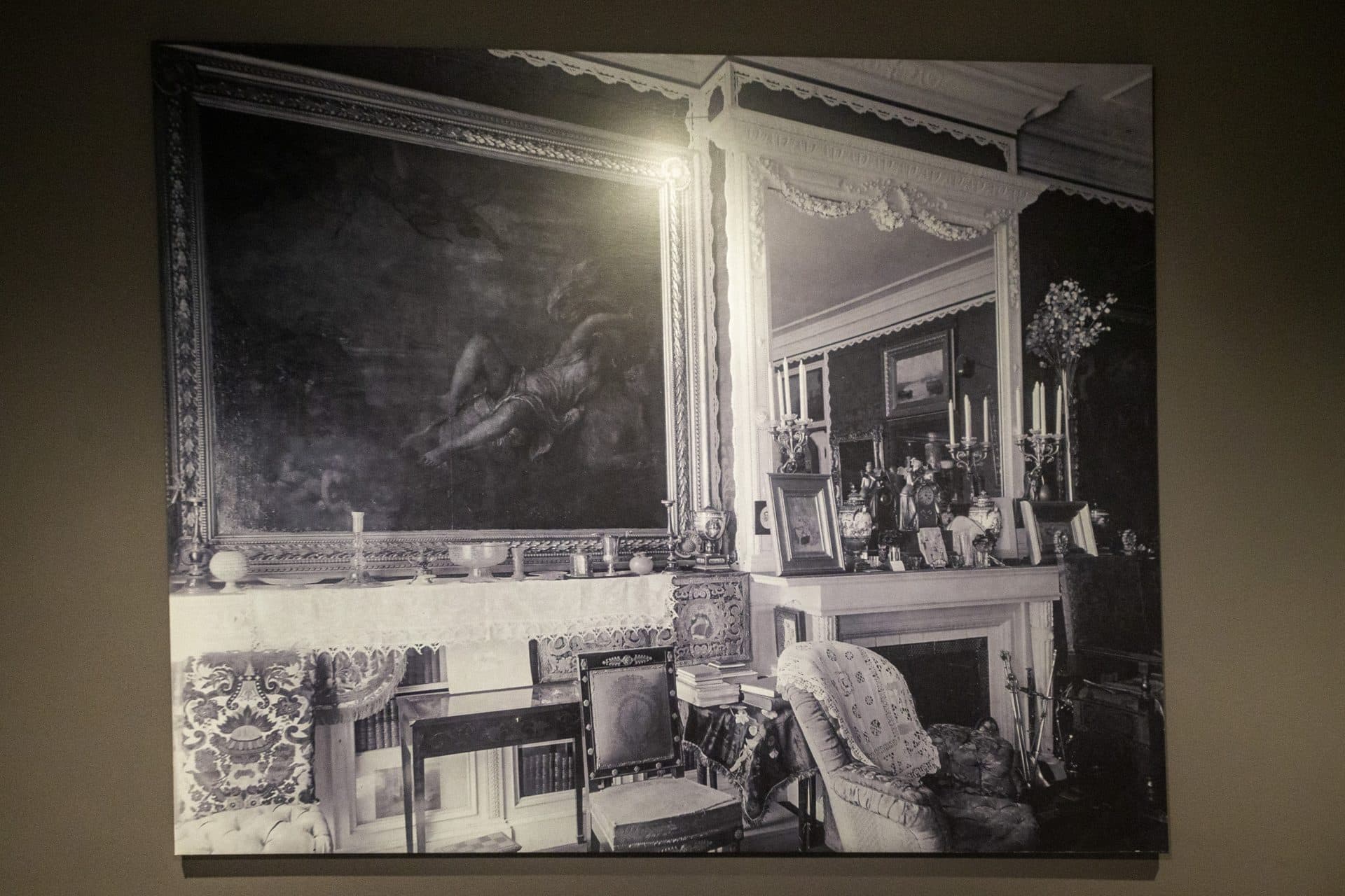 In the exhibit, a photograph shows Titian’s &quot;The Rape of Europa&quot; in Isabella Stewart Gardner's home. (Jesse Costa/WBUR)