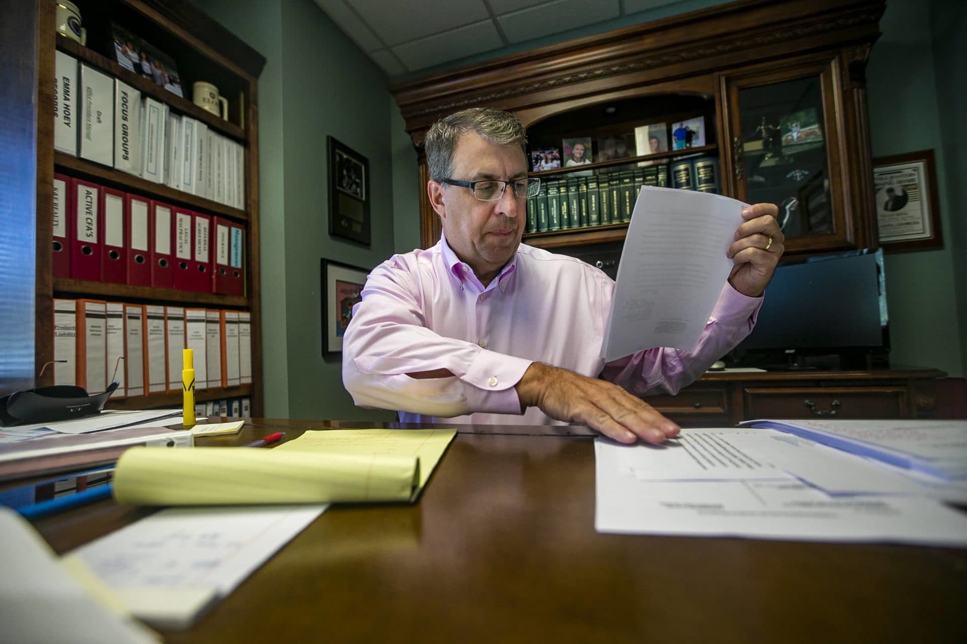 Attorney David Hoey works in his office in North Reading. (Jesse Costa/WBUR)