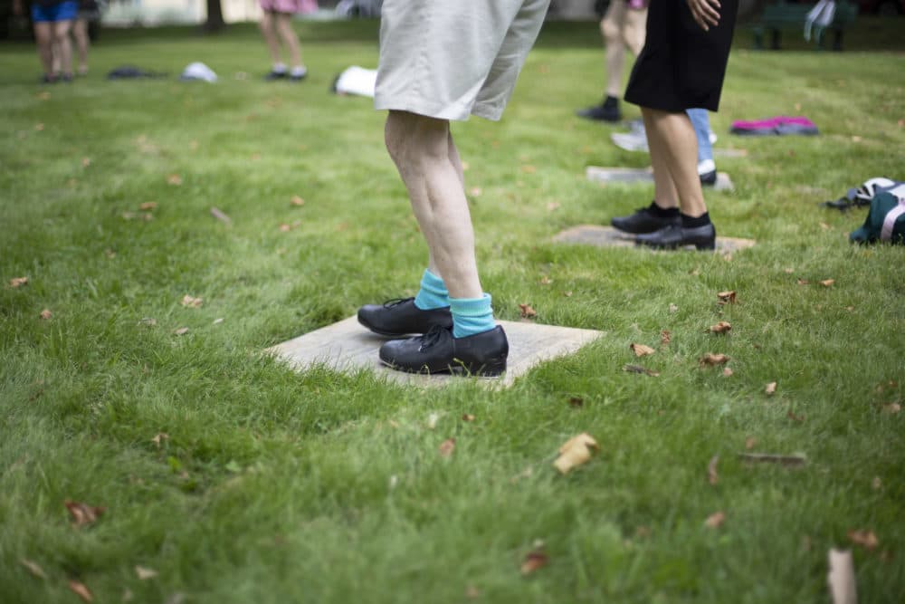 Jenny Herzog's Tap for Joy students use two-by-two foot wooden boards to tap on. (Courtesy Carlos Arzaga)