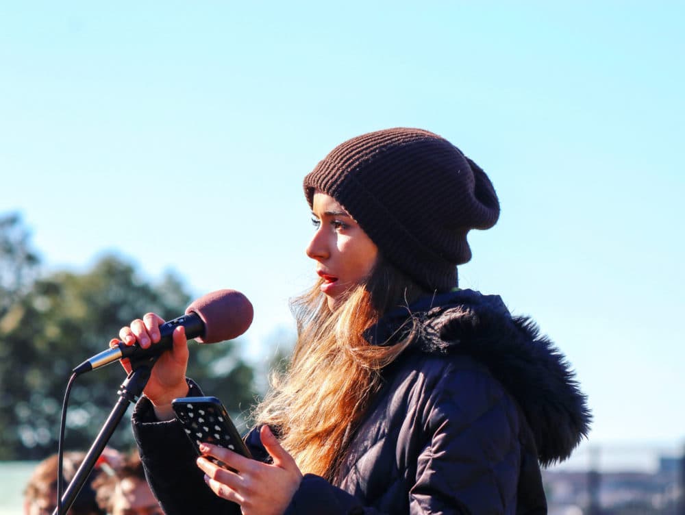 Sophia Kianni speaking at a rally. (Courtesy)