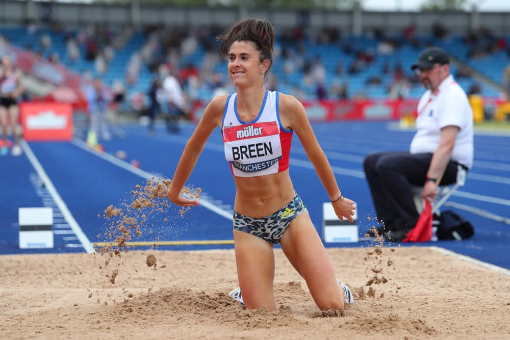 Olivia Breen of Portsmouth competes during the Women's Long Jump Final on Day Three of the Muller British Athletics Championships at Manchester Regional Arena on June 27, 2021 in Manchester, England. (Ashley Allen/Getty Images)