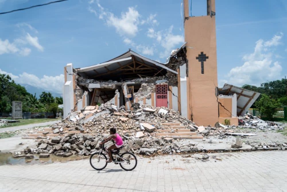 The Church St Anne is seen completely destroyed by a 7.2 magnitude earthquake in Chardonnieres, Haiti, on August 18, 2021. (Reginald Louissaint Jr/AFP/Getty Images)