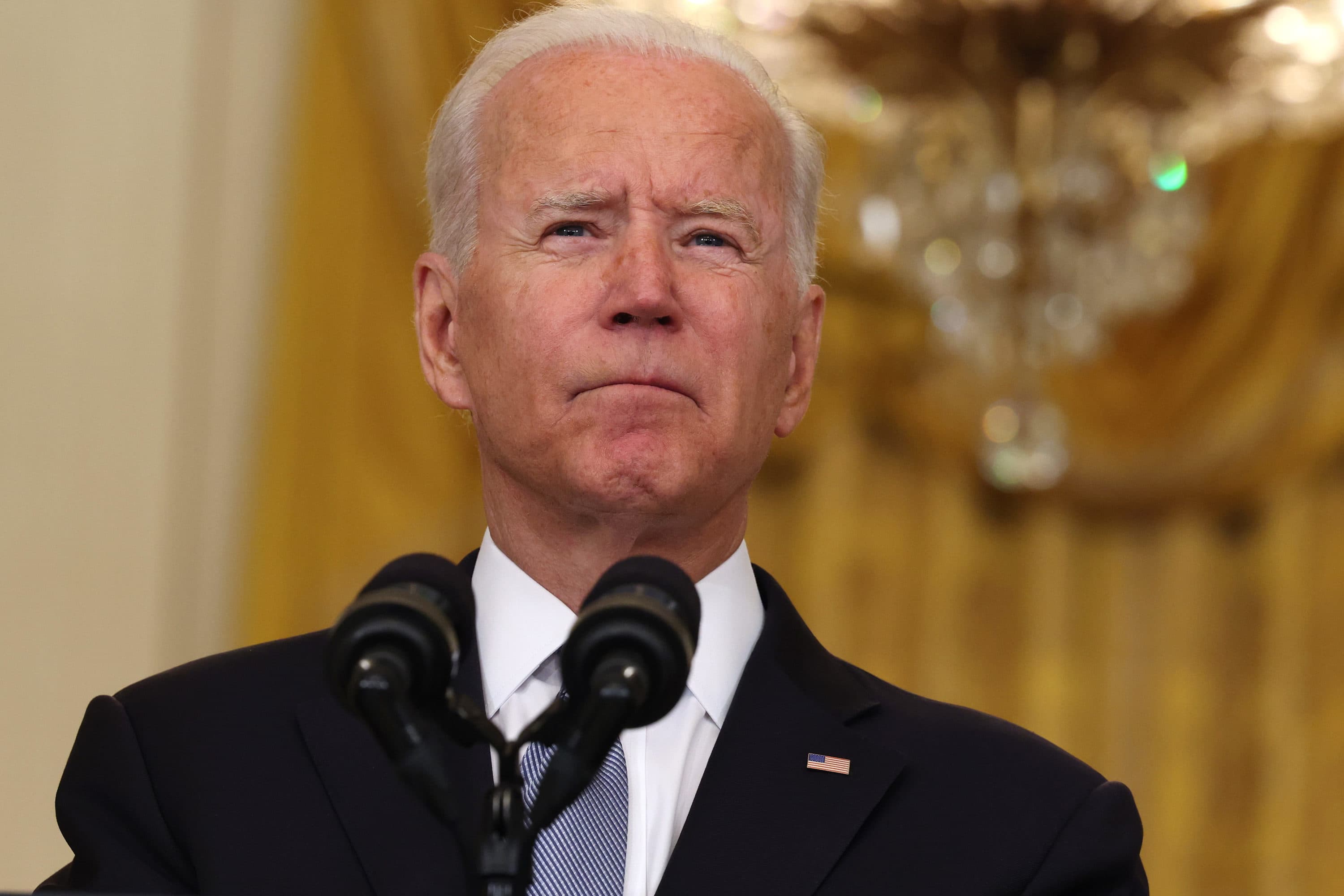 U.S. President Joe Biden pauses while giving remarks on the worsening crisis in Afghanistan from the East Room of the White House August 16, 2021 in Washington, DC. (Anna Moneymaker/Getty Images)