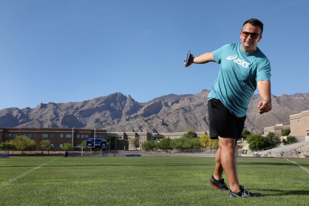 Refugee athlete Shahrad Nasajpour, originally from Iran, trains in Tuscon, Arizona for the sport of discus. (Christian Petersen/Getty Images)
