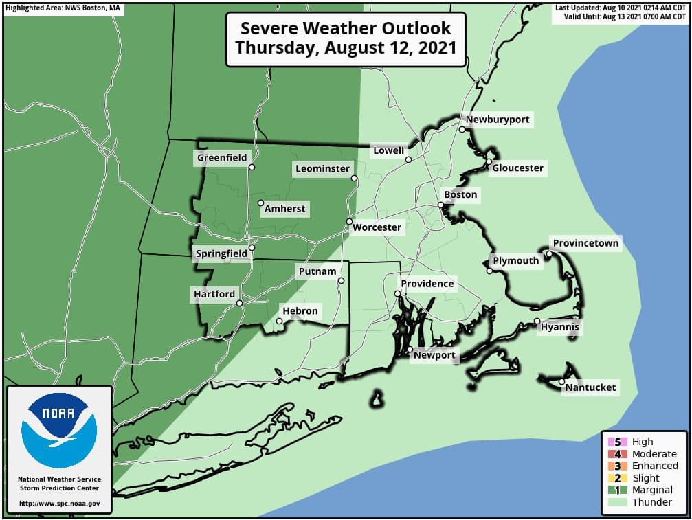 There might be some severe weather later Thursday as the heat reaches its peak in the afternoon. (NOAA)