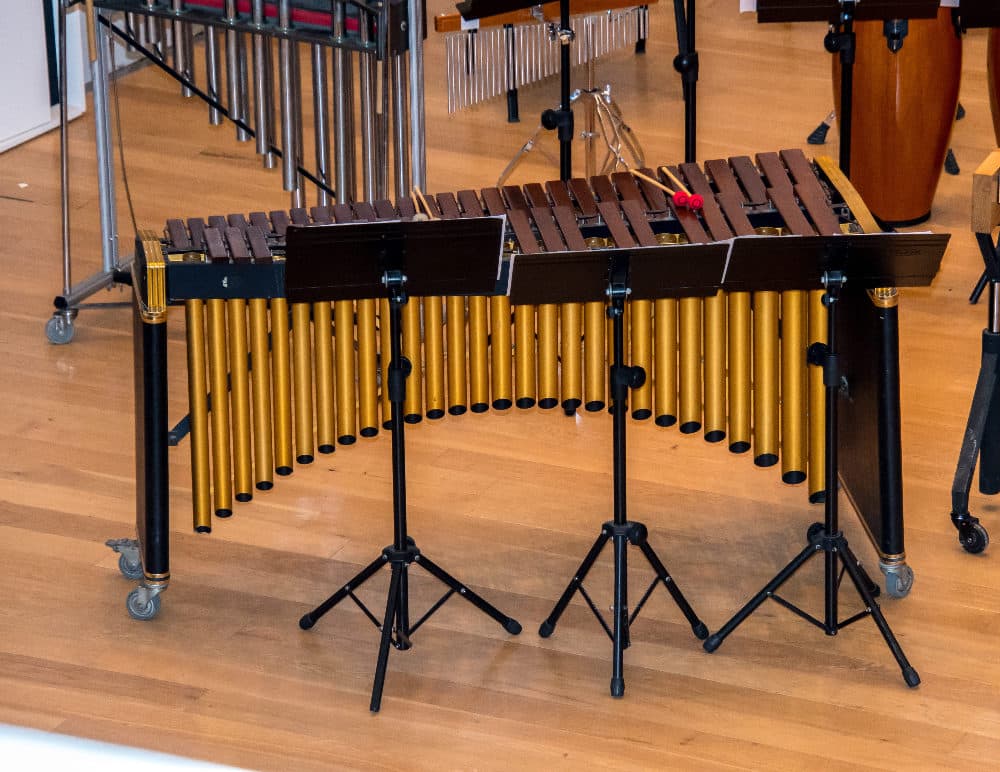 The marimba looks like a xylophone, but has wooden bars, and a greater range
