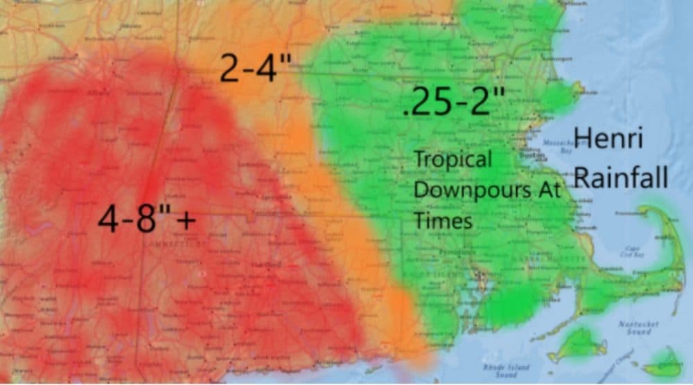 The heaviest rainfall is likely to be west of Worcester. However, street flooding could occur even in Greater Boston. (Dave Epstein for WBUR)