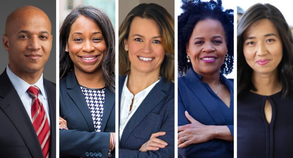 Boston mayoral candidates John Barros, Andrea Campbell, Annissa Essaibi George, Kim Janey and Michelle Wu.