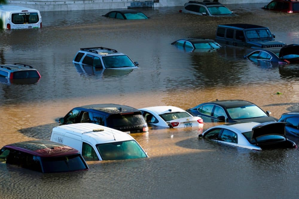 Vehicles are under water during flooding in Philadelphia, Thursday, Sept. 2, 2021 in the aftermath of downpours and high winds from the remnants of Hurricane Ida that hit the area. (Matt Rourke/AP)