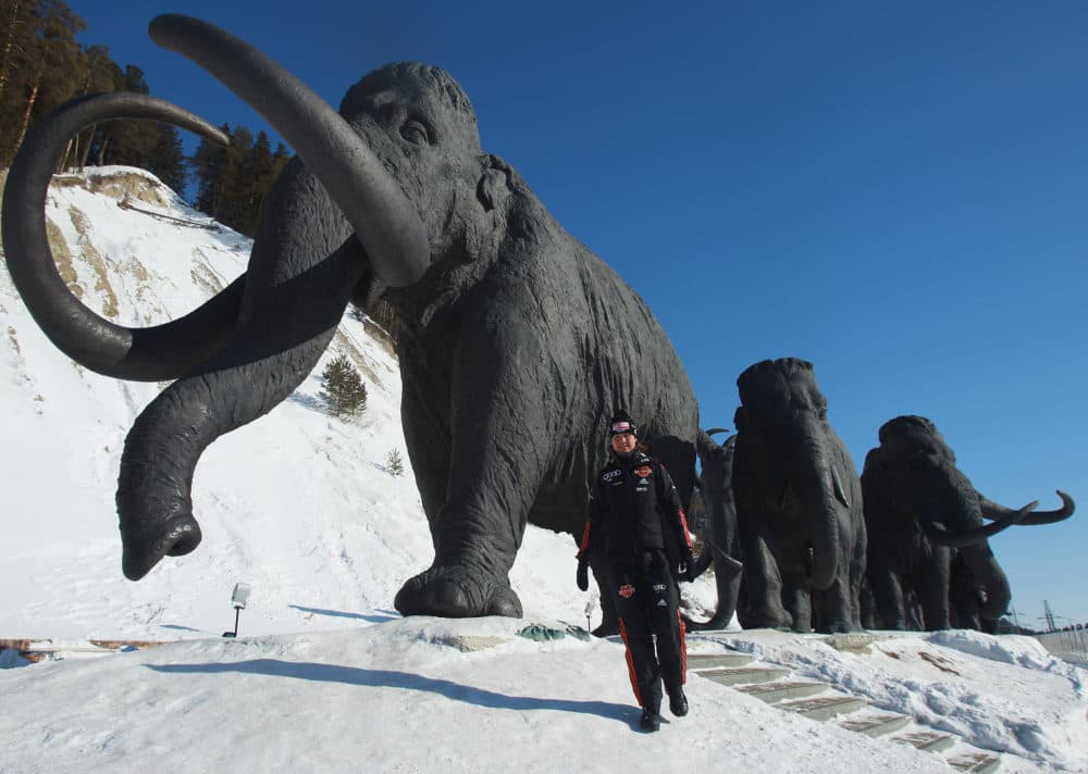 Tina Bachmann poses in front of mammoth figures during a photocall of the German Biathlon Woman Team at the Archeopark on March 10, 2011 in Khanty-Mansiysk, Russia. The Archeopark contains mammoth sculptures made of bronze. (Alexander Hassenstein/Bongarts/Getty Images)