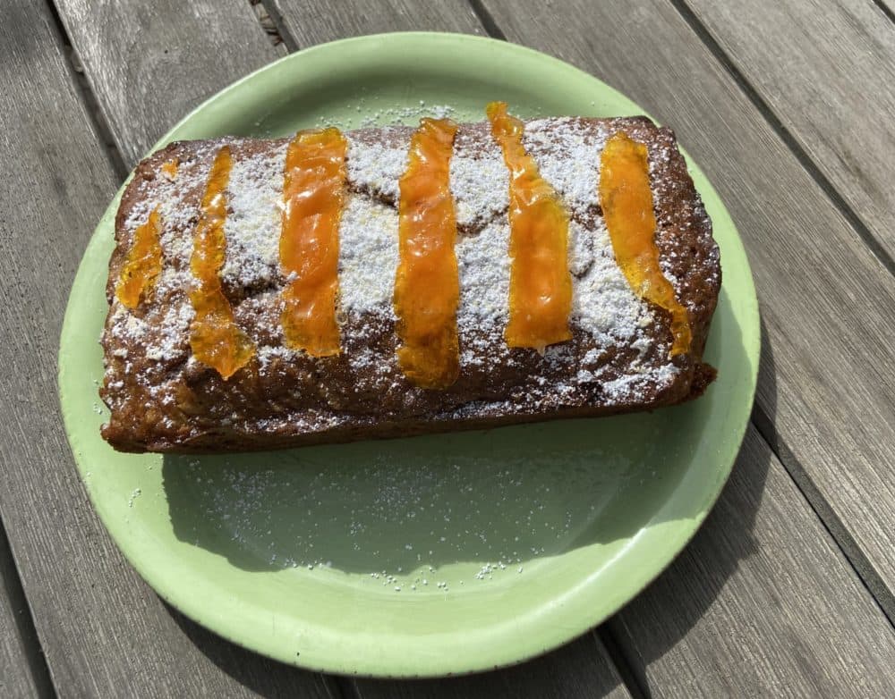 Carrot and Apple Tea Cake with Candied Carrot Strips (Kathy Gunst)