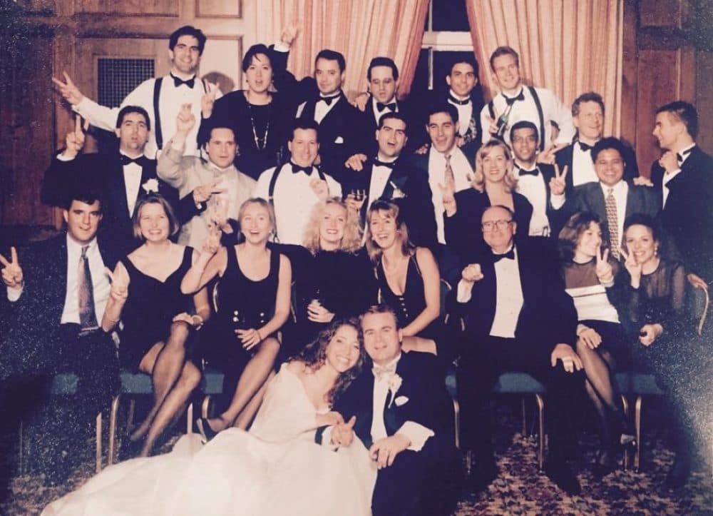 Dennis and Dana's wedding photo with Villanova alumni and Villanova friends. (Courtesy Lindsay Cook)