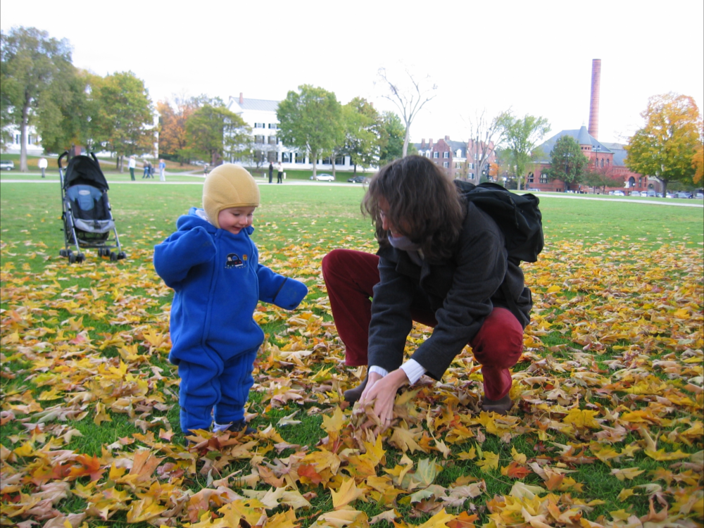 Susan D’Agostino and her daughter on the Hanover Green at Dartmouth College in 2003, where D’Agostino earned a Ph.D. in mathematics. (Courtesy Susan D'Agostino)