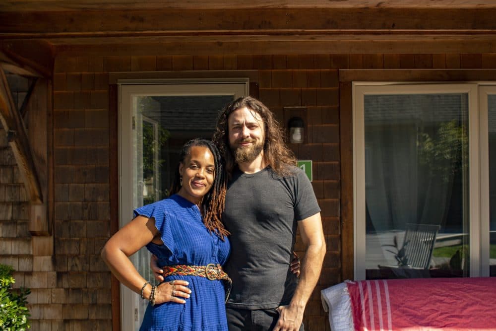 Arielle Faria, pictured here with her husband, Gustavo Faria, is an administrator at the Edgartown Affordable Housing Committee. (Wilder Fleming/WBUR)Arielle Faria, pictured here with her husband, Gustavo Faria, is an administrator at the Edgartown Affordable Housing Committee. (Wilder Fleming/WBUR)