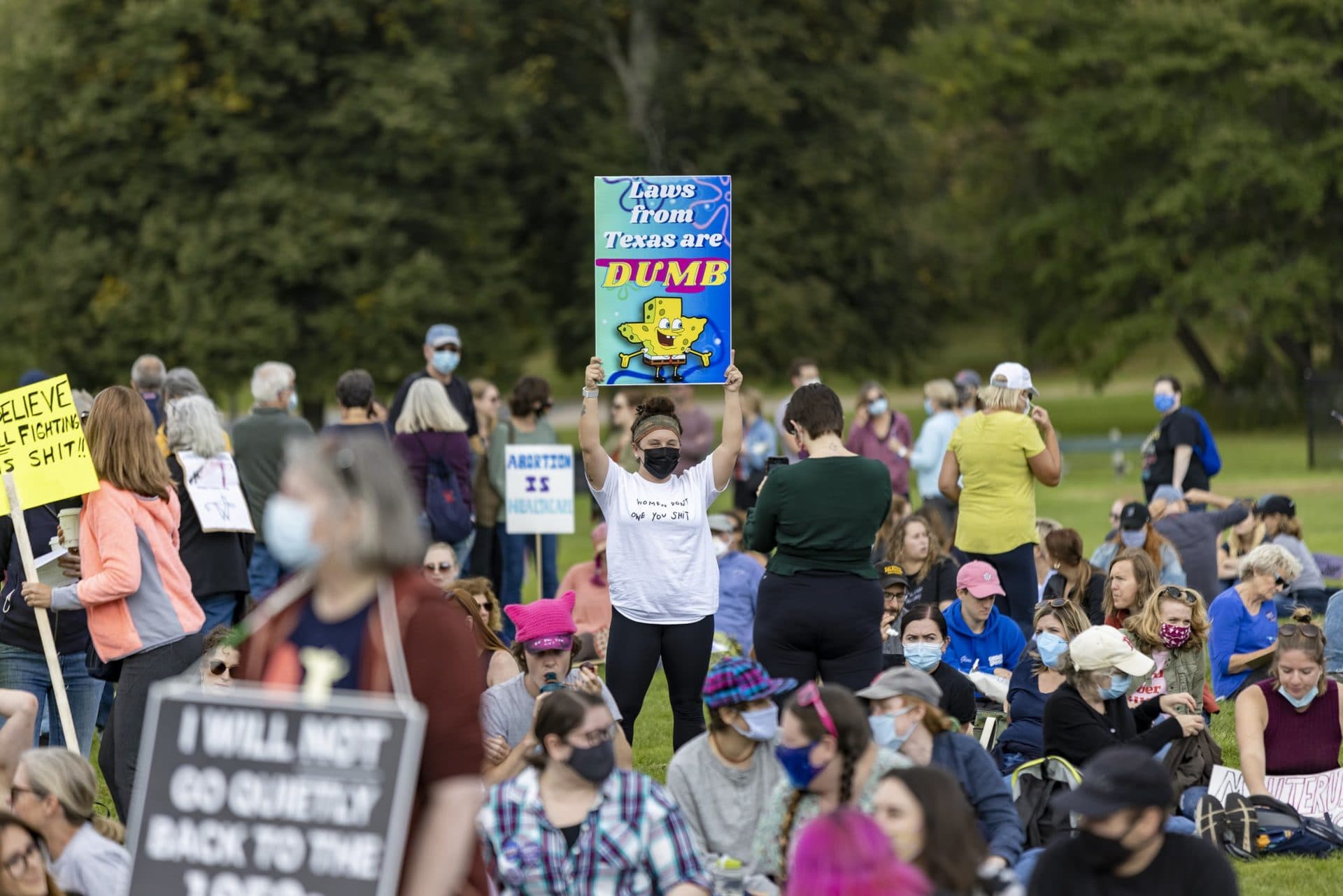 At least 1,000 people gathered at the Franklin Park Playstead Saturday. (Jesse Costa/WBUR)