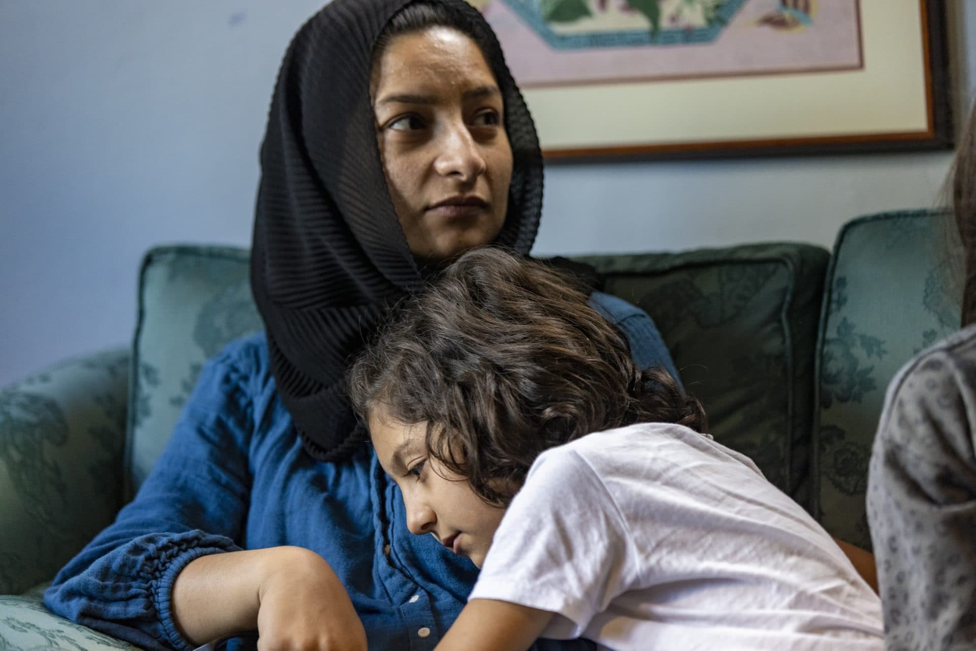 Zahra Atayi, 7, and her mother, Shaista Atayi. (Jesse Costa/WBUR)