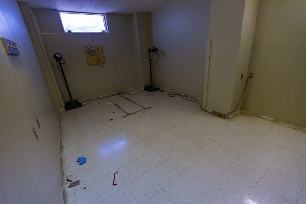 A room under construction, which Sheriff Steve Tompkins said will serve as a mobile courtroom inside the Suffolk County jail building. (Jesse Costa/WBUR)