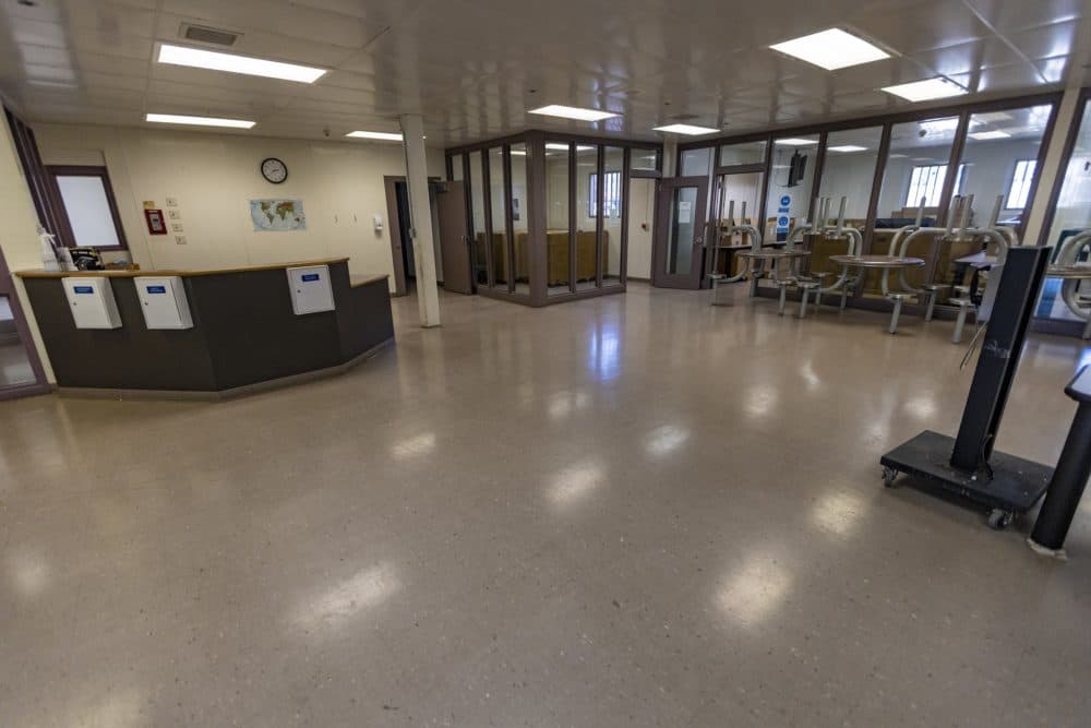 The common room of what will become the housing for some of the people living on the street around the Mass. and Cass area. (Jesse Costa/WBUR)