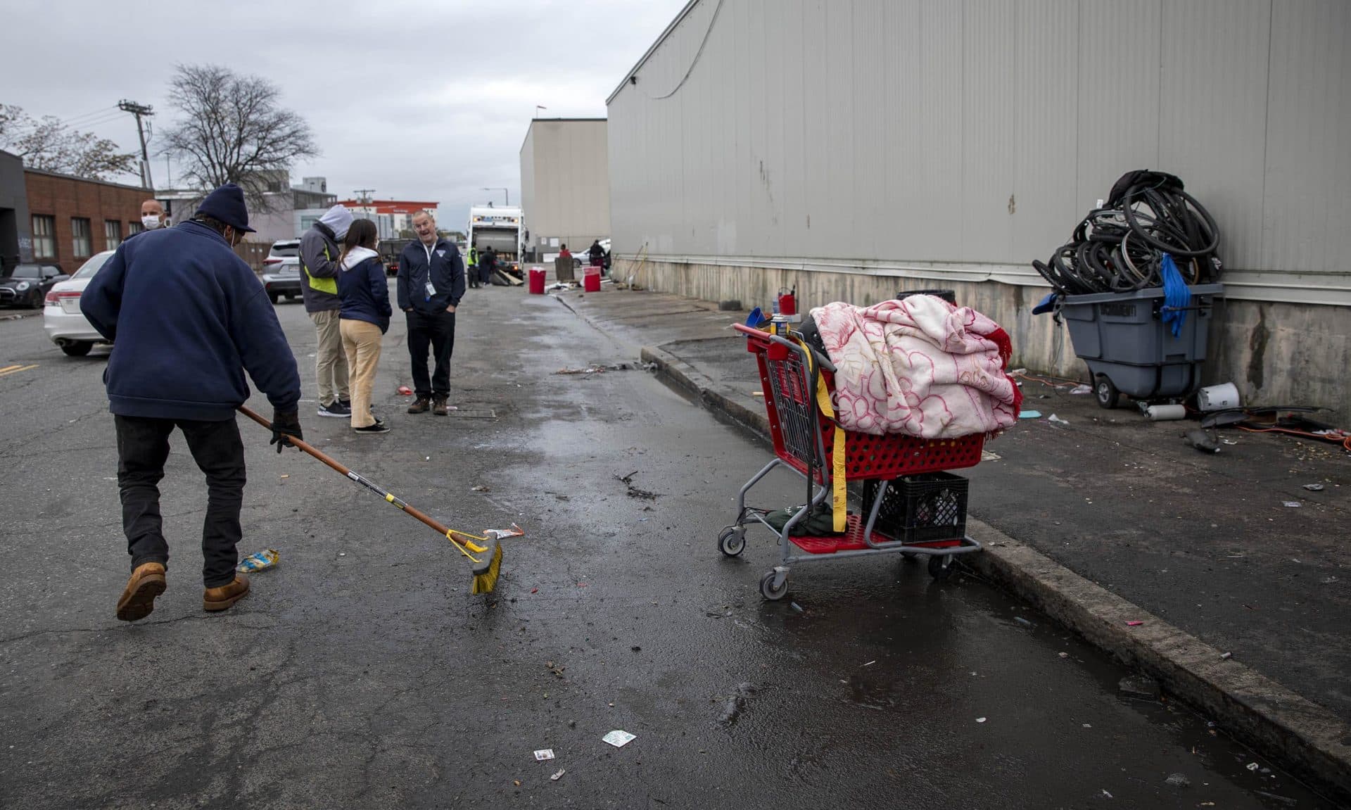 After just a few hours, little evidence remains of the homeless encampment that had been on this Southampton Street sidewalk. (Robin Lubbock/WBUR)