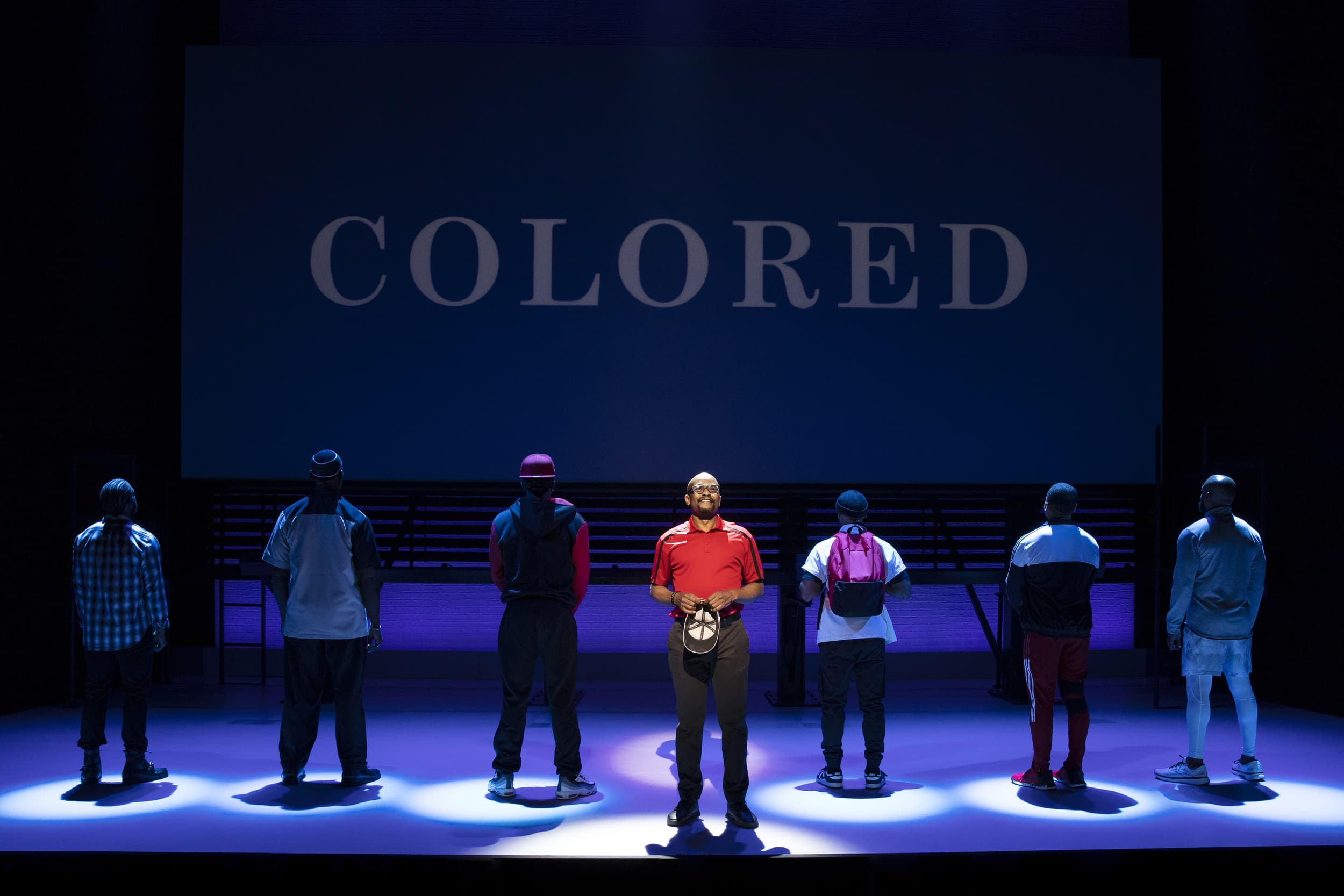 Left to Right: Luke James, Esau Pritchett, Da'Vinchi, Forrest McClendon, Dyllón Burnside, Tristan Mack Wilds, Bryan Terrell Clark in "Thoughts of a Colored Man" (Julieta Cervantes)